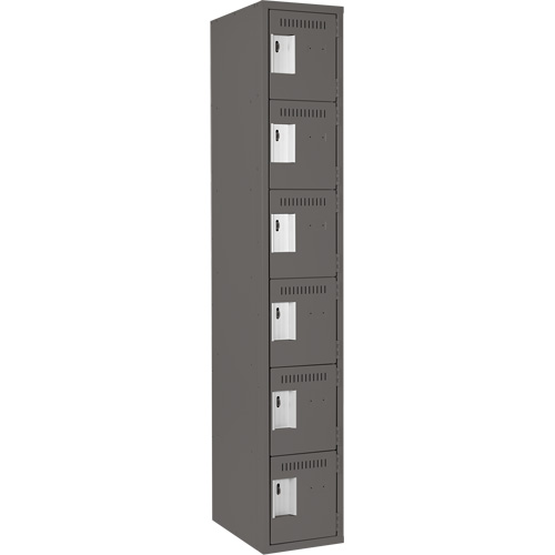 Clean Line Lockerette, 6 -tier, 12" x 18" x 72", Steel, Charcoal, Rivet (Assembled) Oxymax Inc