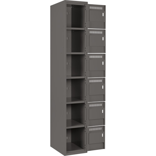 Clean Line Lockerette, 6 -tier, Bank of 4, 48" x 18" x 72", Steel, Charcoal, Rivet (Assembled) Oxymax Inc