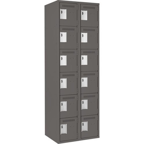 Clean Line Lockerette, 6 -tier, Bank of 2, 24" x 18" x 72", Steel, Charcoal, Rivet (Assembled) Oxymax Inc