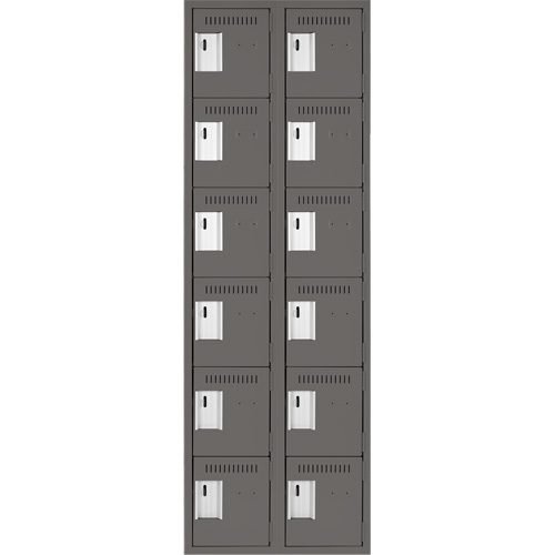 Clean Line Lockerette, 6 -tier, Bank of 2, 24" x 18" x 72", Steel, Charcoal, Rivet (Assembled) Oxymax Inc