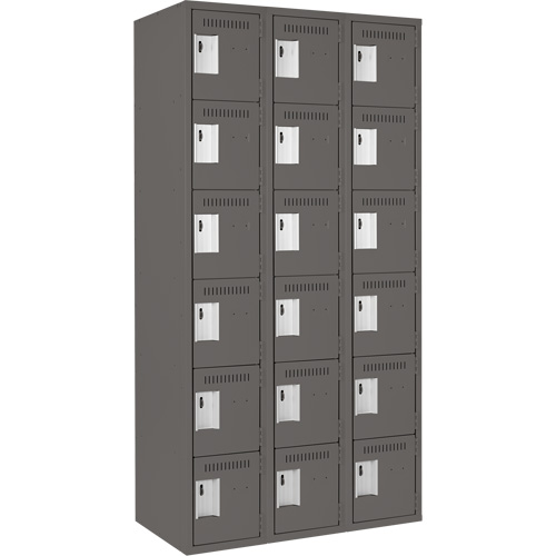 Clean Line Lockerette, 6 -tier, Bank of 3, 36" x 18" x 72", Steel, Charcoal, Rivet (Assembled) Oxymax Inc