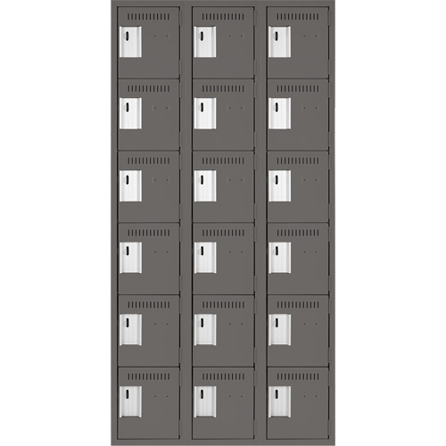 Clean Line Lockerette, 6 -tier, Bank of 3, 36" x 18" x 72", Steel, Charcoal, Rivet (Assembled) Oxymax Inc