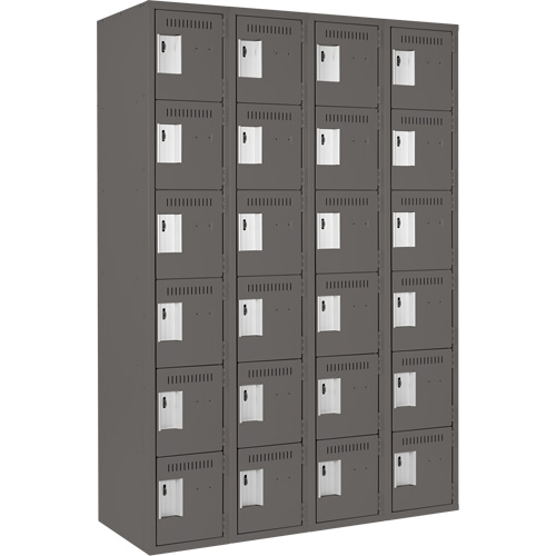 Clean Line Lockerette, 6 -tier, Bank of 4, 48" x 18" x 72", Steel, Charcoal, Rivet (Assembled) Oxymax Inc