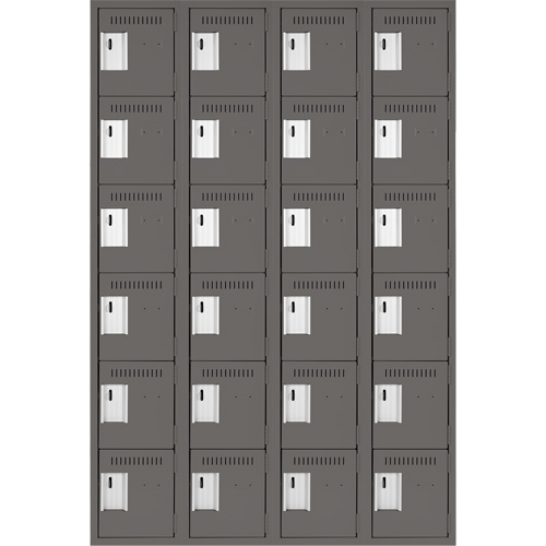 Clean Line Lockerette, 6 -tier, Bank of 4, 48" x 18" x 72", Steel, Charcoal, Rivet (Assembled) Oxymax Inc