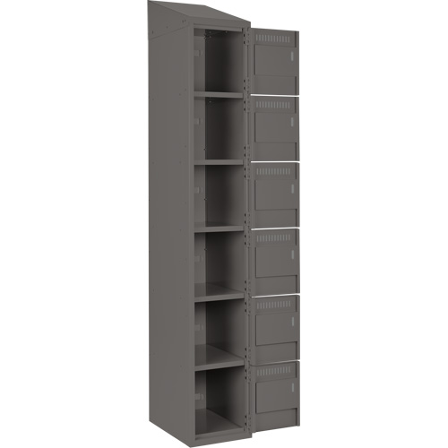 Clean Line Lockerette, 6 -tier, Bank of 4, 48" x 18" x 78", Steel, Charcoal, Rivet (Assembled) Oxymax Inc