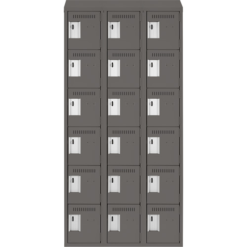 Clean Line Lockerette, 6 -tier, Bank of 3, 36" x 18" x 78", Steel, Charcoal, Rivet (Assembled) Oxymax Inc