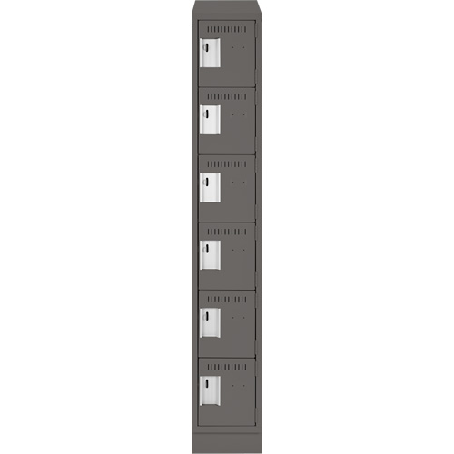 Clean Line Lockerette, 6 -tier, 12" x 18" x 82", Steel, Charcoal, Rivet (Assembled) Oxymax Inc