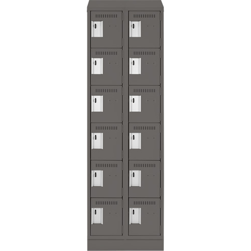 Clean Line Lockerette, 6 -tier, Bank of 2, 24" x 18" x 82", Steel, Charcoal, Rivet (Assembled) Oxymax Inc