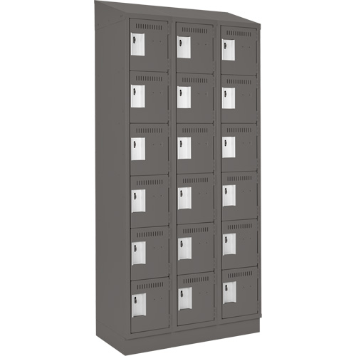 Clean Line Lockerette, 6 -tier, Bank of 3, 36" x 18" x 82", Steel, Charcoal, Rivet (Assembled) Oxymax Inc