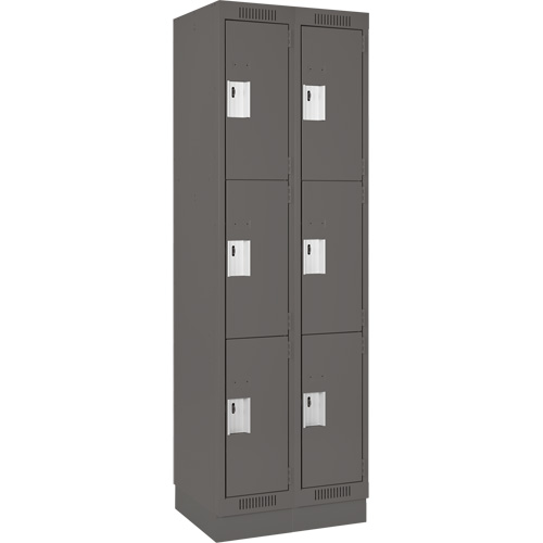 Clean Line Lockers, 3 -tier, Bank of 2, 24" x 18" x 76", Steel, Charcoal, Rivet (Assembled) Oxymax Inc