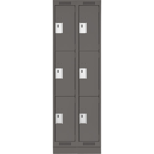 Clean Line Lockers, 3 -tier, Bank of 2, 24" x 18" x 76", Steel, Charcoal, Rivet (Assembled) Oxymax Inc