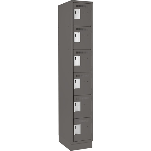 Clean Line Lockerette, 6 -tier, 12" x 18" x 76", Steel, Charcoal, Rivet (Assembled) Oxymax Inc