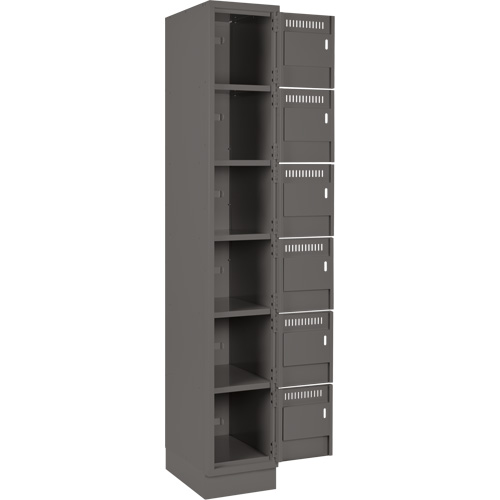 Clean Line Lockerette, 6 -tier, Bank of 4, 48" x 18" x 76", Steel, Charcoal, Rivet (Assembled) Oxymax Inc