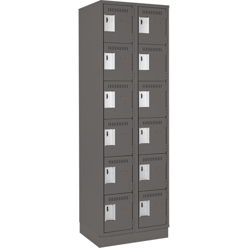 Clean Line Lockerette, 6 -tier, Bank of 2, 24" x 18" x 76", Steel, Charcoal, Rivet (Assembled) Oxymax Inc