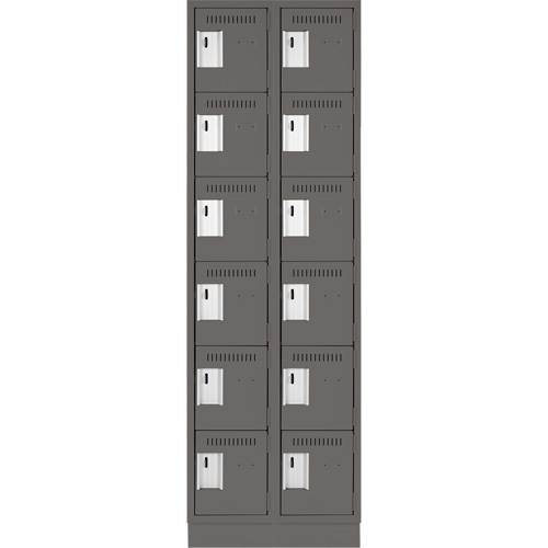 Clean Line Lockerette, 6 -tier, Bank of 2, 24" x 18" x 76", Steel, Charcoal, Rivet (Assembled) Oxymax Inc