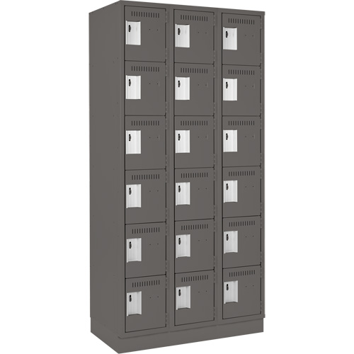 Clean Line Lockerette, 6 -tier, Bank of 3, 36" x 18" x 76", Steel, Charcoal, Rivet (Assembled) Oxymax Inc