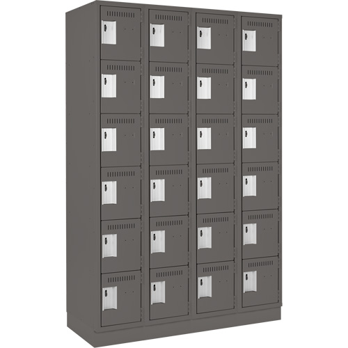 Clean Line Lockerette, 6 -tier, Bank of 4, 48" x 18" x 76", Steel, Charcoal, Rivet (Assembled) Oxymax Inc
