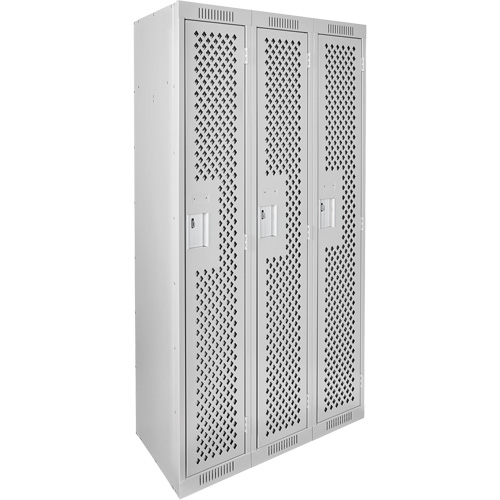 Clean Line Lockers, Bank of 3, 36" x 15" x 72", Steel, Grey, Rivet (Assembled), Perforated Oxymax Inc