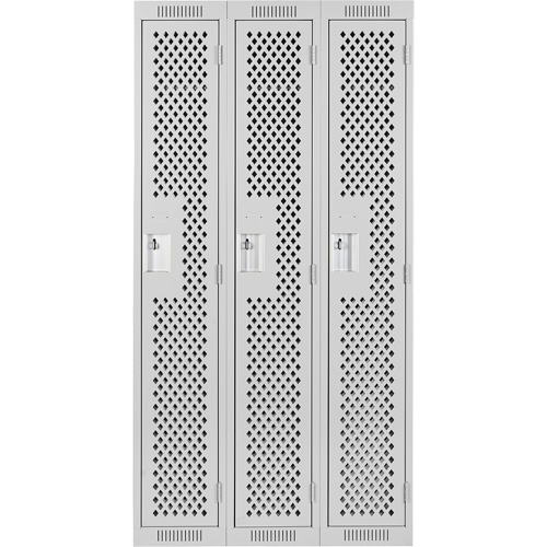 Clean Line Lockers, Bank of 3, 36" x 15" x 72", Steel, Grey, Rivet (Assembled), Perforated Oxymax Inc