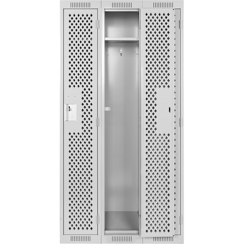 Clean Line Lockers, Bank of 3, 36" x 15" x 72", Steel, Grey, Rivet (Assembled), Perforated Oxymax Inc