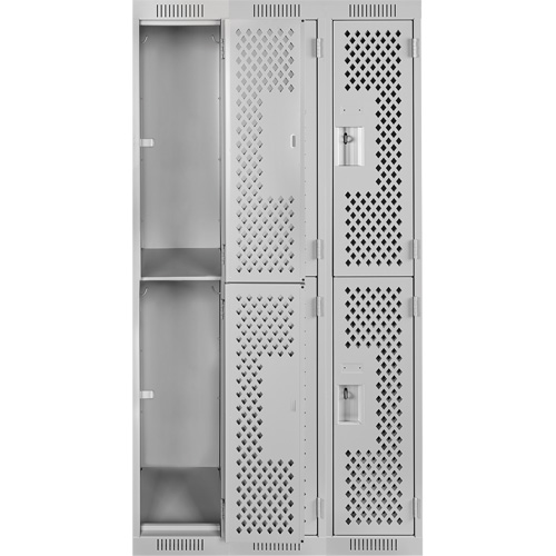 Clean Line Lockers, 2 -tier, Bank of 3, 36" x 12" x 72", Steel, Grey, Rivet (Assembled), Perforated Oxymax Inc