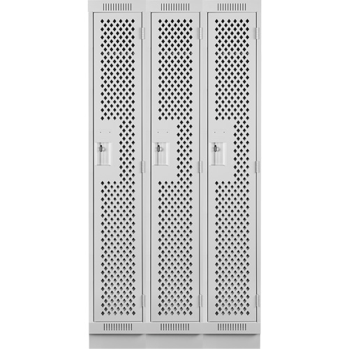 Clean Line Lockers, Bank of 3, 36" x 18" x 76", Steel, Grey, Rivet (Assembled), Perforated Oxymax Inc