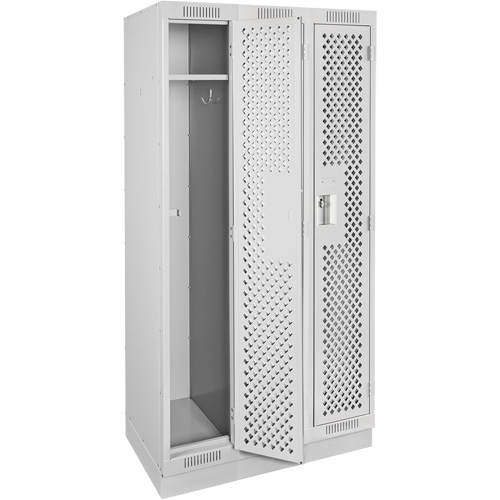 Clean Line Lockers, Bank of 3, 36" x 18" x 76", Steel, Grey, Rivet (Assembled), Perforated Oxymax Inc