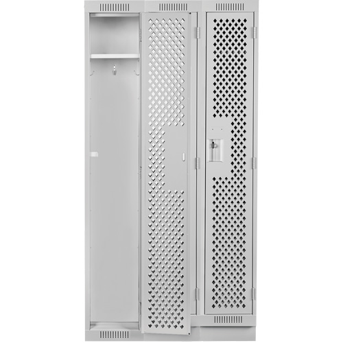 Clean Line Lockers, Bank of 3, 36" x 18" x 76", Steel, Grey, Rivet (Assembled), Perforated Oxymax Inc