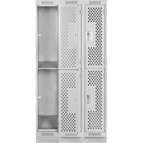 Casiers Clean Line, 2 niveaux, Bloc de 3, 36" x 15" x 76", Acier, Gris, Rivet (assembl&eacute;), Perfor&eacute; Oxymax Inc