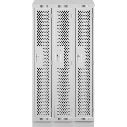 Clean Line Lockers, Bank of 3, 36" x 18" x 82", Steel, Grey, Rivet (Assembled), Perforated Oxymax Inc