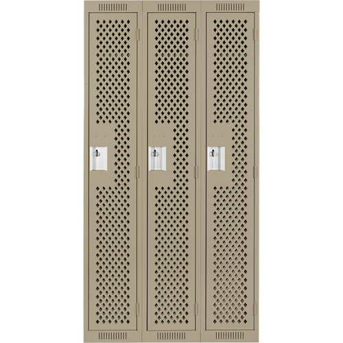 Clean Line Lockers, Bank of 3, 36" x 15" x 72", Steel, Beige, Rivet (Assembled), Perforated Oxymax Inc