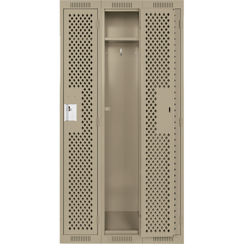 Clean Line Lockers, Bank of 3, 36" x 15" x 72", Steel, Beige, Rivet (Assembled), Perforated Oxymax Inc