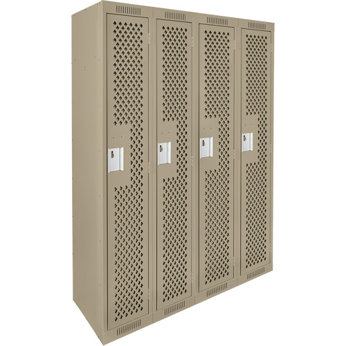 Clean Line Lockers, Bank of 4, 48" x 15" x 72", Steel, Beige, Rivet (Assembled), Perforated Oxymax Inc