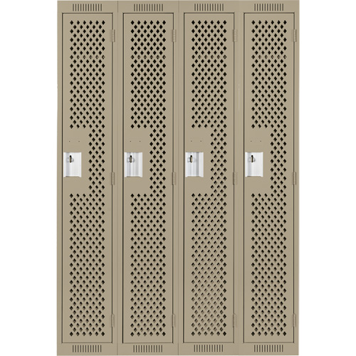 Clean Line Lockers, Bank of 4, 48" x 15" x 72", Steel, Beige, Rivet (Assembled), Perforated Oxymax Inc
