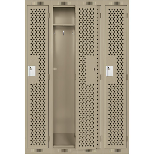 Clean Line Lockers, Bank of 4, 48" x 15" x 72", Steel, Beige, Rivet (Assembled), Perforated Oxymax Inc