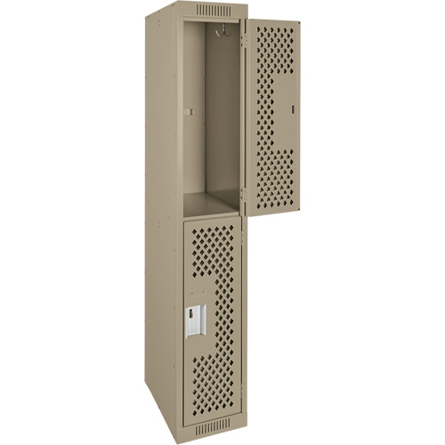 Casiers Clean Line, 2 niveaux, 12" x 15" x 72", Acier, Beige, Rivet (assembl&eacute;), Perfor&eacute; Oxymax Inc
