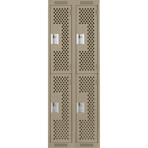 Casiers Clean Line, 2 niveaux, Bloc de 2, 24" x 15" x 72", Acier, Beige, Rivet (assembl&eacute;), Perfor&eacute; Oxymax Inc