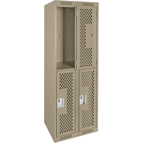 Casiers Clean Line, 2 niveaux, Bloc de 2, 24" x 15" x 72", Acier, Beige, Rivet (assembl&eacute;), Perfor&eacute; Oxymax Inc