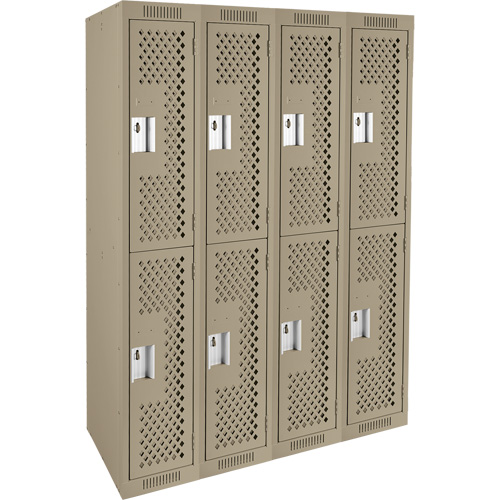 Clean Line Lockers, 2 -tier, Bank of 4, 48" x 12" x 72", Steel, Beige, Rivet (Assembled), Perforated Oxymax Inc