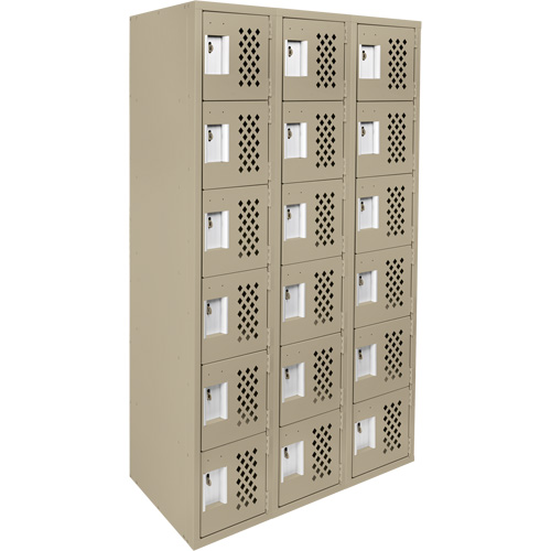 Assembled Lockerettes Clean Line Perforated Economy Lockers, 6 -tier, Bank of 3, 18" x 72" x 12", Steel Oxymax Inc