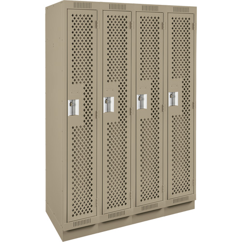 Clean Line Lockers, Bank of 4, 48" x 18" x 76", Steel, Beige, Rivet (Assembled), Perforated Oxymax Inc