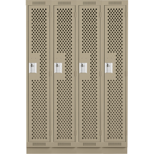 Clean Line Lockers, Bank of 4, 48" x 18" x 76", Steel, Beige, Rivet (Assembled), Perforated Oxymax Inc