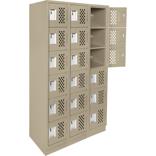 Clean-Line Perforated Lockerette, 6 -tier, Bank of 3, 12" x 72" x 12", Steel Oxymax Inc