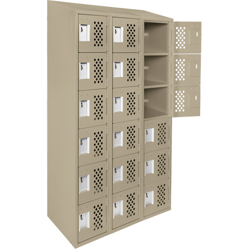 Assembled Lockerettes Clean Line Perforated Economy Lockers, 6 -tier, Bank of 3, 18" x 72" x 12", Steel Oxymax Inc