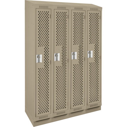 Clean Line Lockers, Bank of 4, 48" x 18" x 82", Steel, Beige, Rivet (Assembled), Perforated Oxymax Inc