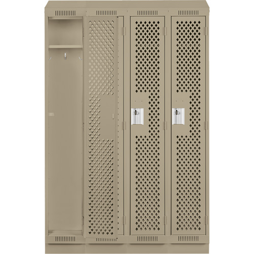 Clean Line Lockers, Bank of 4, 48" x 18" x 82", Steel, Beige, Rivet (Assembled), Perforated Oxymax Inc