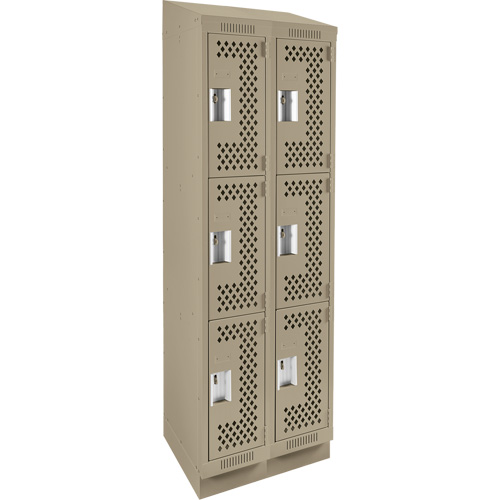 Clean Line Lockers, 3 -tier, Bank of 2, 24" x 18" x 82", Steel, Beige, Rivet (Assembled), Perforated Oxymax Inc