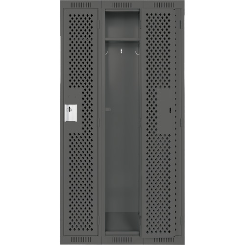 Clean Line Lockers, Bank of 3, 36" x 15" x 72", Steel, Charcoal, Rivet (Assembled), Perforated Oxymax Inc