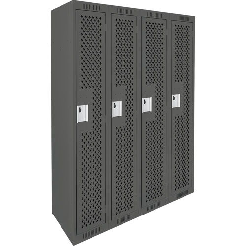 Clean Line Lockers, Bank of 4, 48" x 15" x 72", Steel, Charcoal, Rivet (Assembled), Perforated Oxymax Inc
