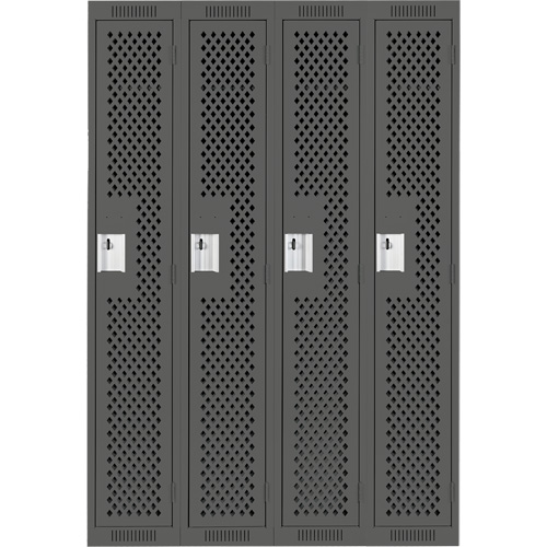 Clean Line Lockers, Bank of 4, 48" x 15" x 72", Steel, Charcoal, Rivet (Assembled), Perforated Oxymax Inc